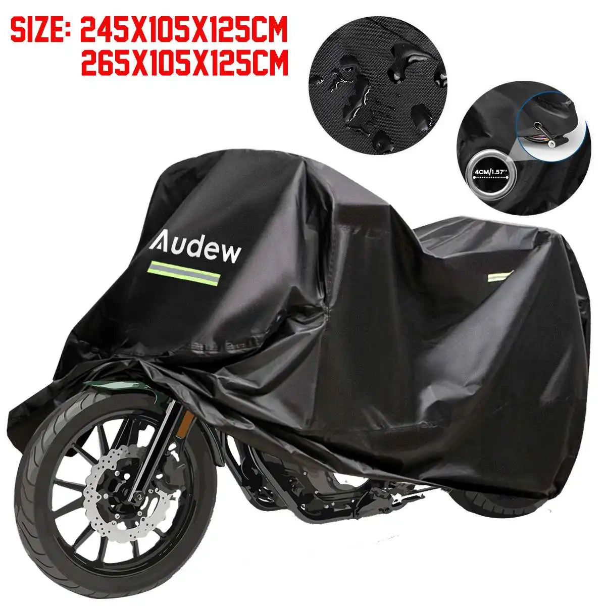 

Heavy Duty Universal Motorcycle Cover 210D Waterproof Anti UV Outdoor Rain Protector Cover with Anti Theft Lock Hole