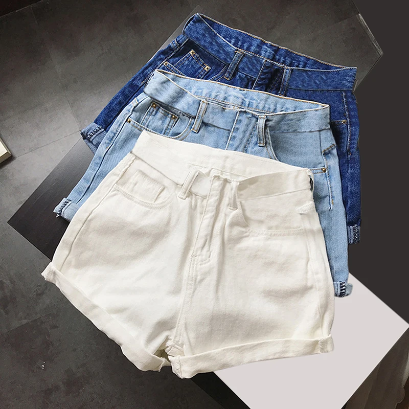 

2021 New Summer Women Wide Leg Classic High Waist Denim Shorts Casual Female Solid Color Loose Jeans Shorts