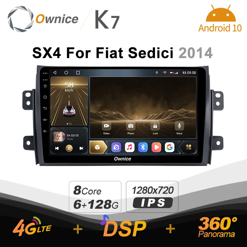 

K7 Ownice 6G Ram 128G Rom Android 10.0 Car radio setero for Suzuki SX4 For Fiat Sedici 2014 Auto Audio 360 Panorama Optical