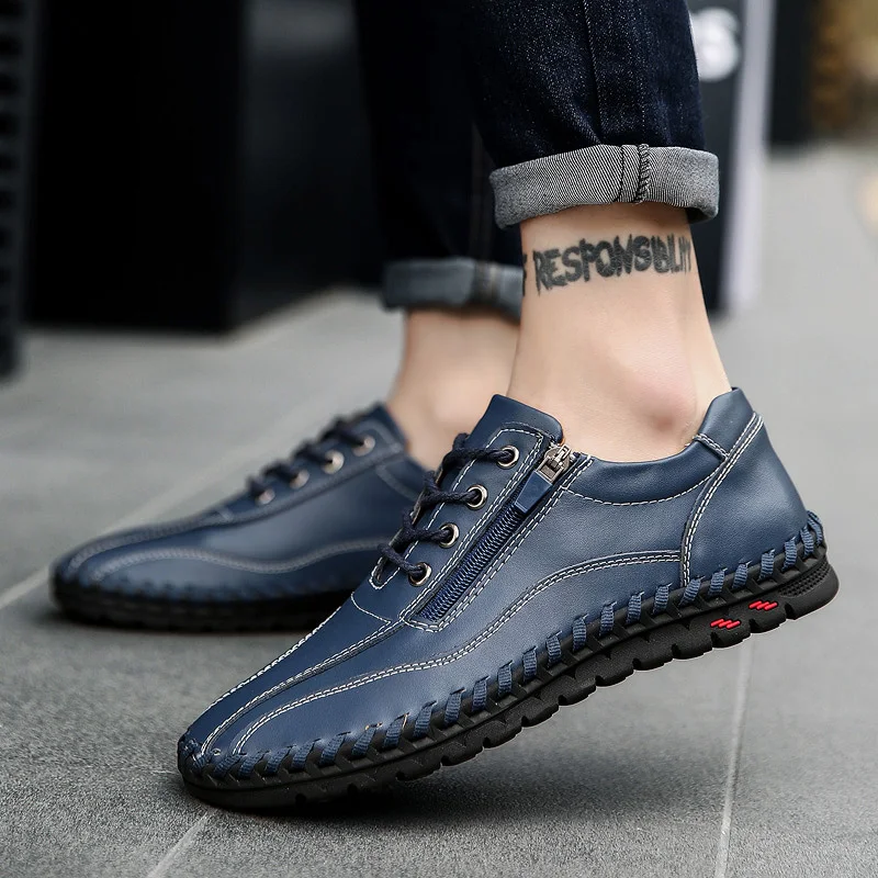 New Arrival 2021 Luxury Genuine Leather Shoes Men Outside Sneakers Zipper Opening Leisure Slip Moccasins Plus Size 38-50 | Обувь