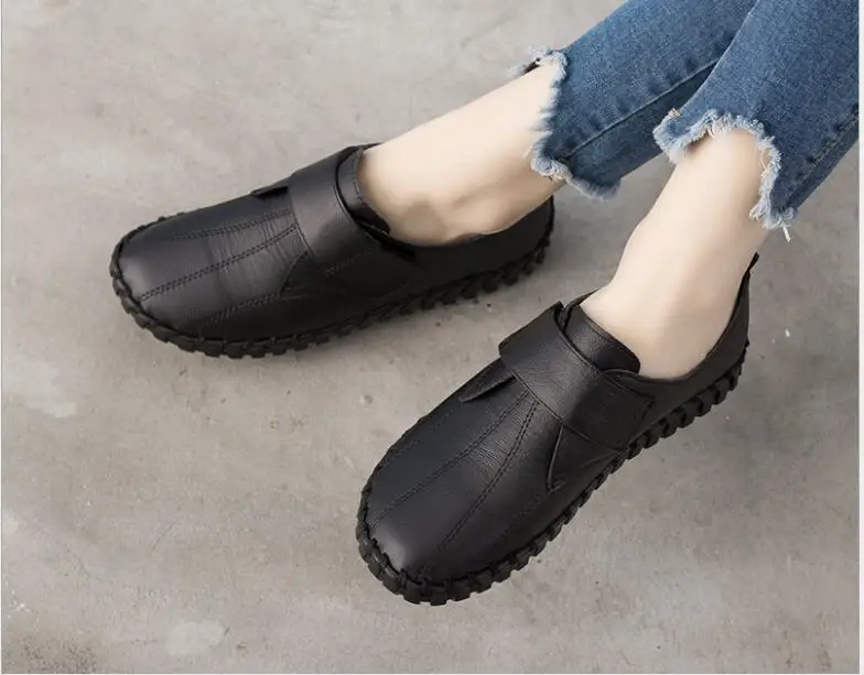 Classic New Women Flats shoes Autumn Woman Loafers Genuine Leather Female Shoes Slip On Ballet Bowtie Women's Shoe Large size