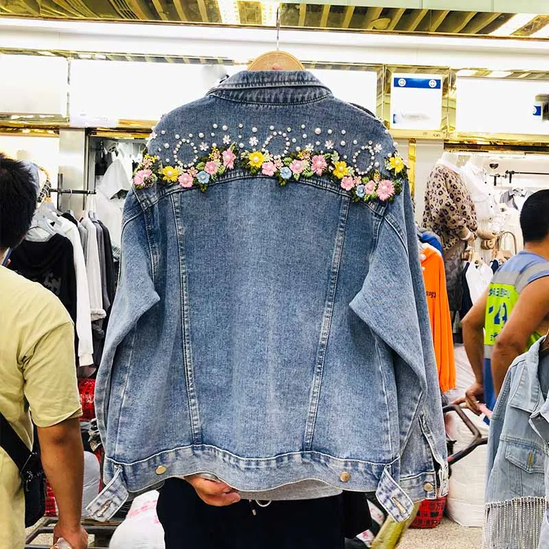 Тяжелая работа бисером цветок джинсовая куртка 2019 осень новая свободная