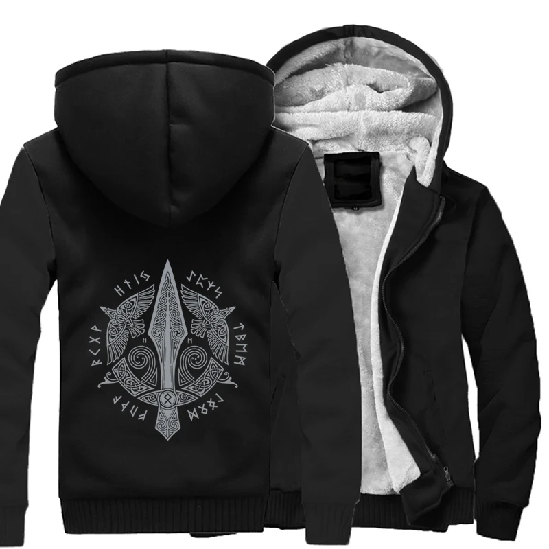 

New Odin Vikings Jacket Men Hoodies Sweatshirt Warrior Legend Hooded Hoody Coat Winter Fleece Thick Zipper Jackets Coats Outwear