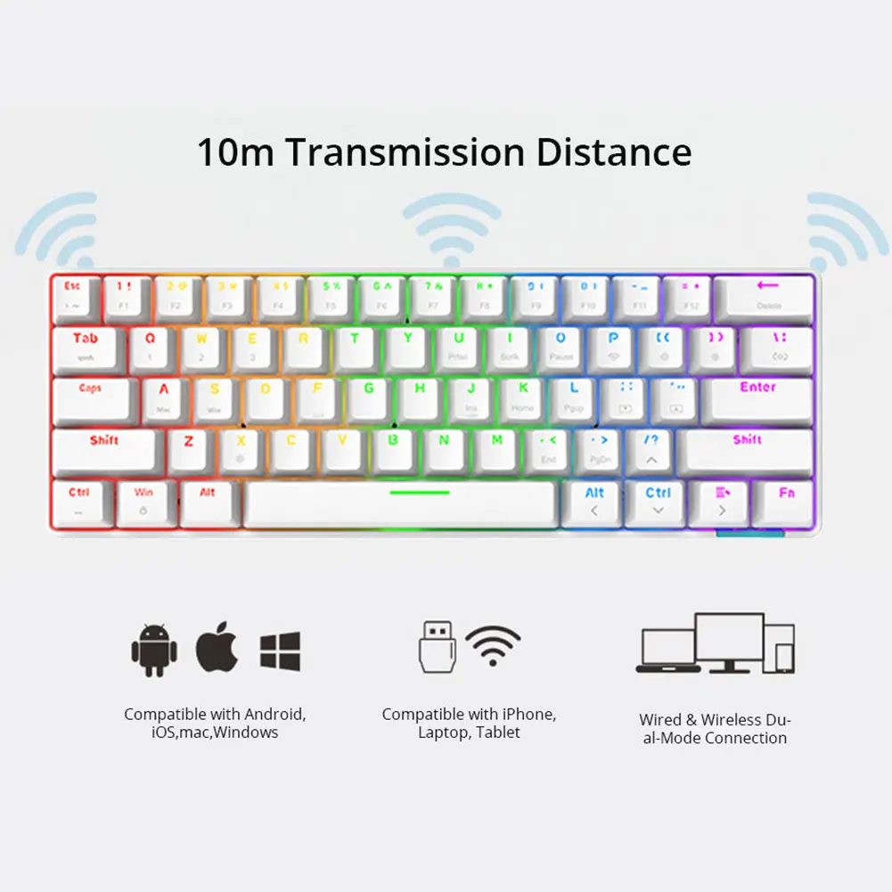 

Проводная Беспроводная механическая клавиатура STK61, 61 клавиша, RGB подсветка, пудинговая клавиатура 5,0, клавиатура для MAC, Windows 10/8