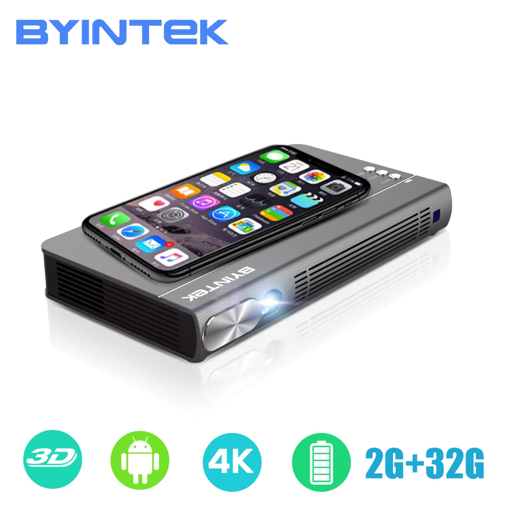 BYINTEK UFO P12 300 дюймов Смарт 3D wifi Android Pico карманный HD портативный Микро Мини