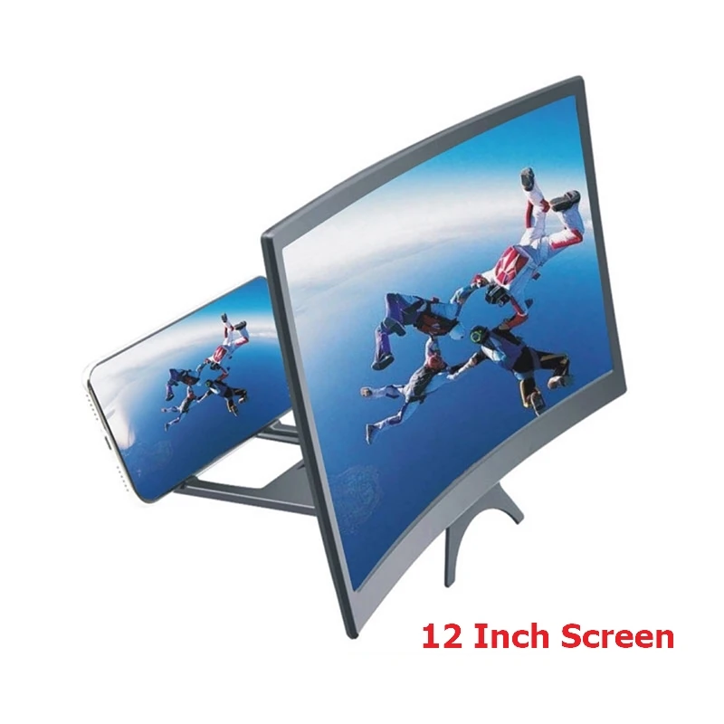 Curved Mobile Phone Screen Magnifier HD Video Amplifier 12/14 inch 3D Screen Movie Display Enlarged Smartphone Stand Holder Tool