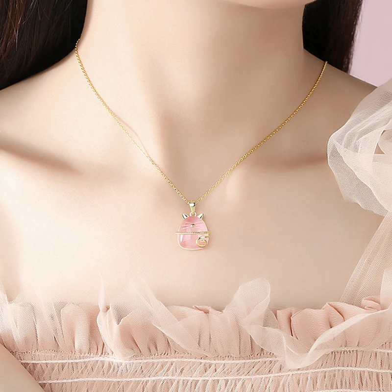 

Cute Maneki Neko Cat 18k Gold Jewelry Sets Pink Crystal Totoro Pendant Necklaces Lucky Amulet Bracelets