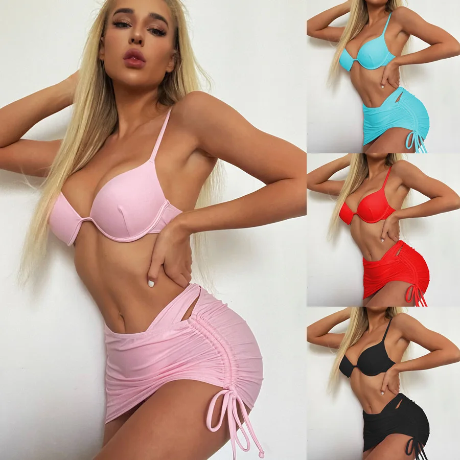 

Sexy 3 Pieces Bikini Set Women Bikini with Skirt Swimsuit Female Swimwear Print Bathing Suit Beachwear 3 Piece Bathing Suit