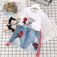 children clothes summer cotton baby girls clothes set t shirtdenim skirt tracksuit suit kids clothes for toddler girls 2 8 y