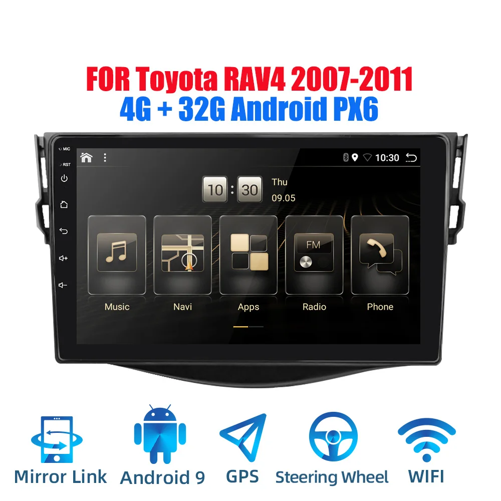 2din Android 9 0 Ouad Core PX6 автомобильное радио стерео для Toyota RAV4 2007 2011 GPS Navi Аудио Видео