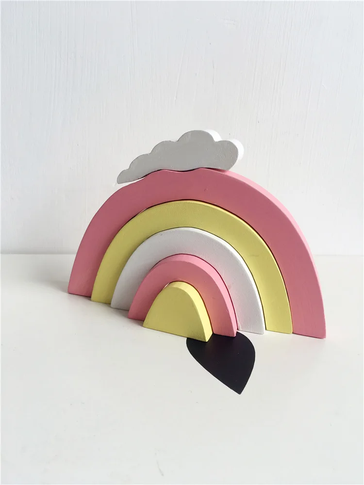 22 см* 16 см Ins Nodic Macaron Rainbow Jenga Новорожденный ребенок в детская кроватка декор комнаты фотографии реквизит украшение для детской спальни - Цвет: B