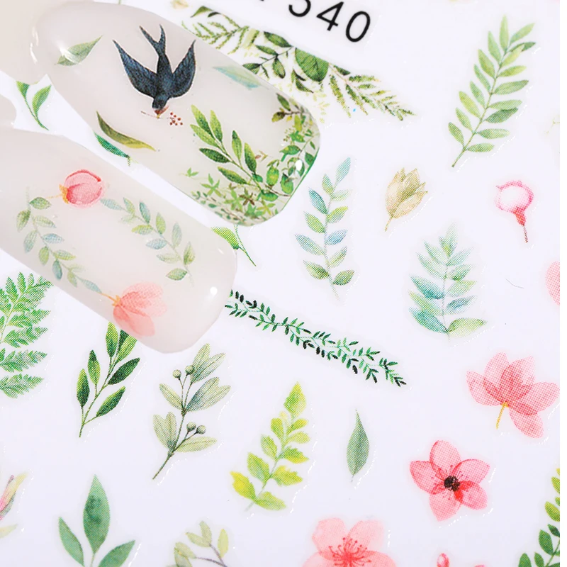 1 шт. натуральный цветок листья Весна 3D стикер для ногтей Дизайн перевод рисунка