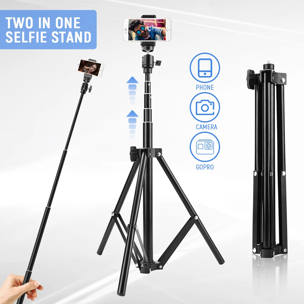 

Штатив для фотосъемки 2 в 1, монопод для селфи с зажимом для телефона, аксессуары для фото-и видеосъемки