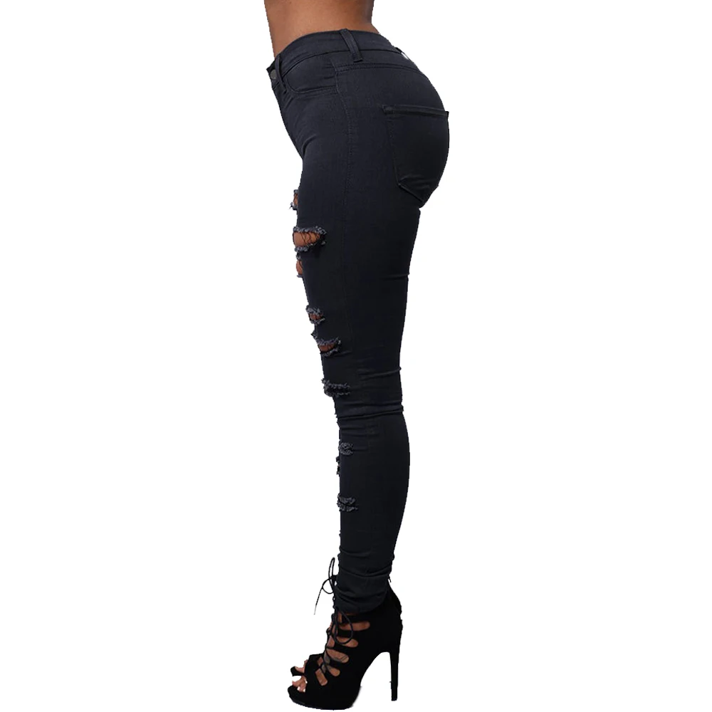 

Ripped Jeans for Women High Waist Sexy Skinny Fashion Street Long Pants Casual Pencil Pants Ladies Solid Color Denim Trousers