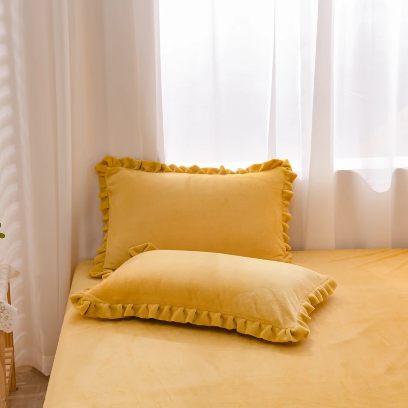 Желтый макраме/зима 100% Хрустальный бархат молочный утолщенная наволочка