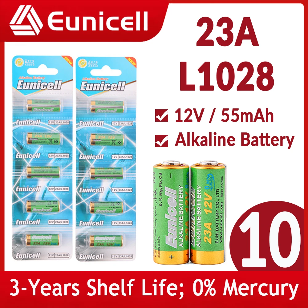 

Eunicell NEW 10PCS 12V 23A 23GA 21/23 A23 A23S E23A EL12 MN21 V23GA L1028 GP23A K23A Alkaline Battery for Doorbells Power Remote