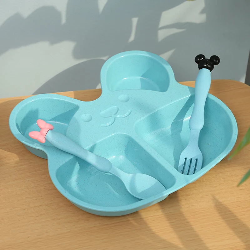 

Wheat Straw Plates Baby Training Bowl Plate+spoon+fork Cute Bear Food Tableware Set Kids Dishes OPP Packaging for Baby Feeding