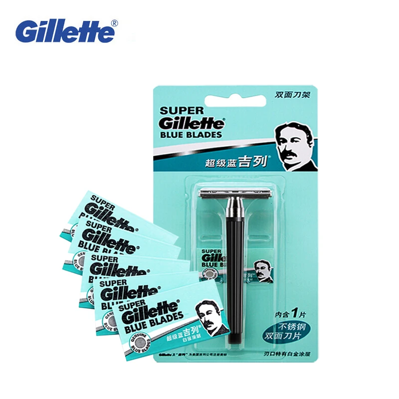 Gillette Super Blue Shaving Razor For Men Knife Holder+ Blad