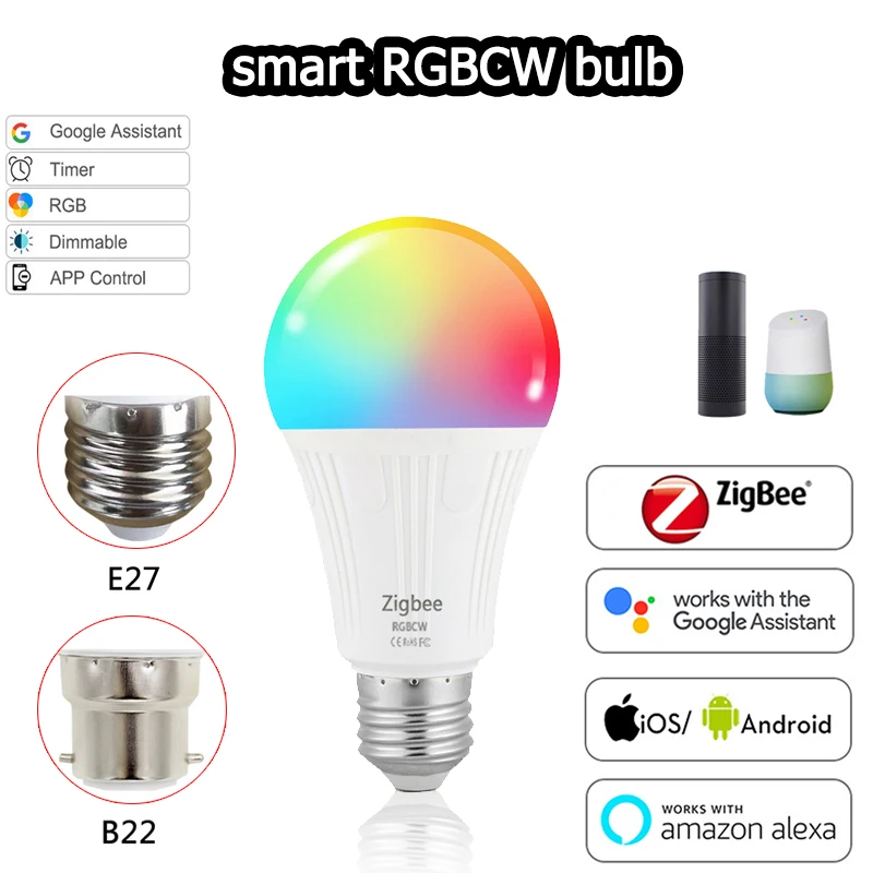 

E27 Zigbee Smart Home LED Light Lamp RGB Tuya Zigbee 3.0 Intelligent Adjustment Brightness Voice Control For Alexa Google Home