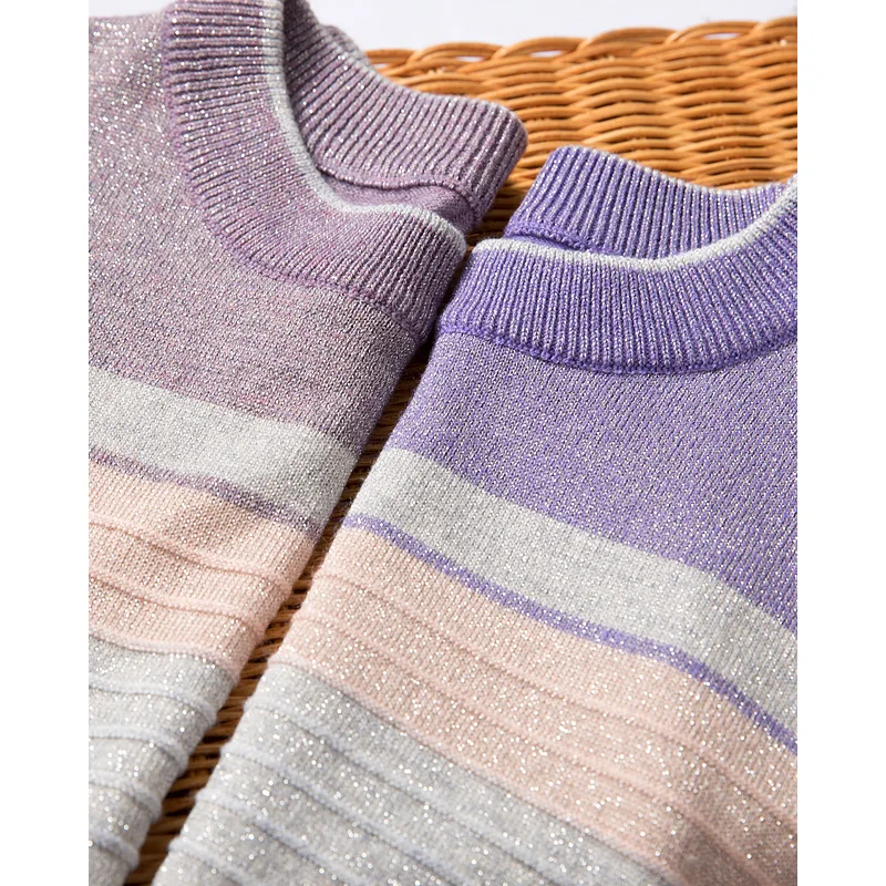 

2 Pieces golden Ice silk Knitted hit color cool wool Suits short sleeve Sweater + Trousers Leisure two-pieces suits F900