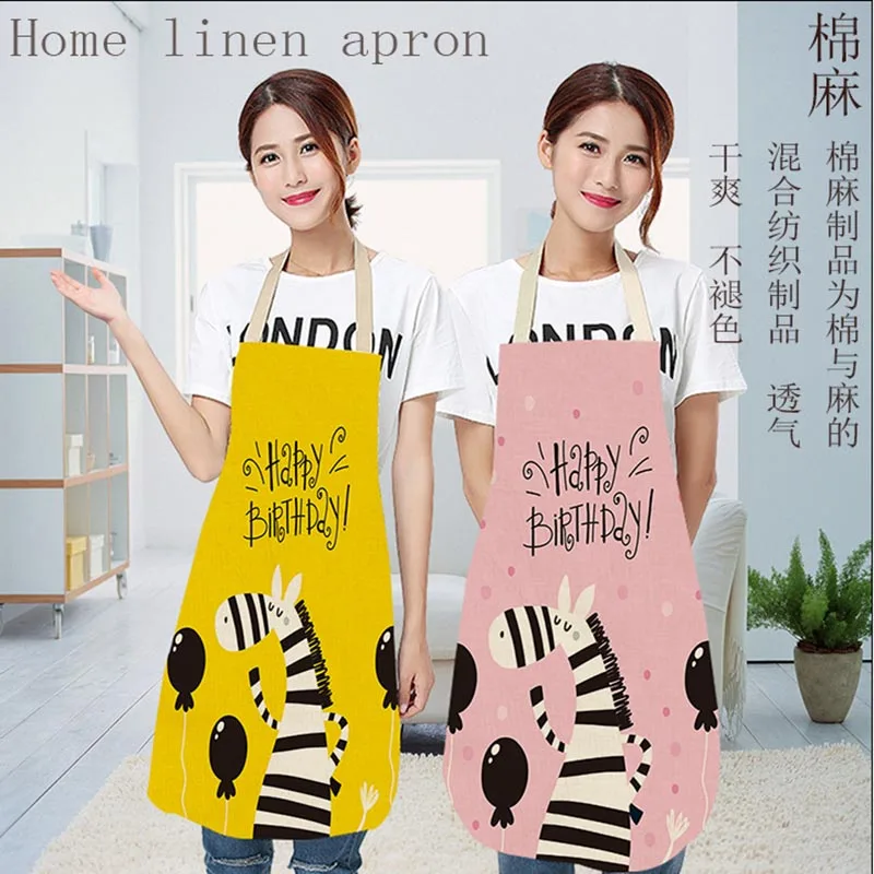 

Antifouling Kitchen Apron Cartoon giraffe Cotton Linen Sleeveless Women Chef Cooking Aprons Kitchen accessories 68*55 0034