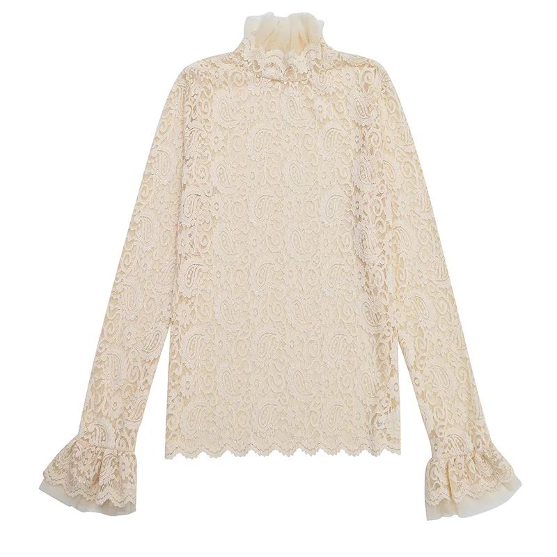 

2021 Autumn Long Sleeve Women's T-Shirt Fashion Casual Flare Sleeve Hollow Out Lace Tops Plus Size Female Blusas