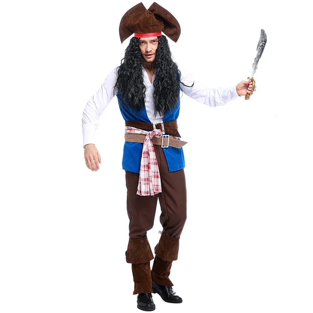 Free Shipping!Mens Ahoy Matey High Seas Pirate Costume Adult Buccaneer Captain Fancy Dress Jack Sparrow Cosplay outfit | Тематическая