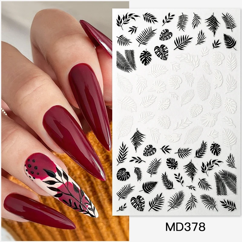 

1 sheet Black White Flower Nail Sticker Mandala Tropical Leaf 3D Nail Sticker Geometry Adhesive Nail Decals Foil Design