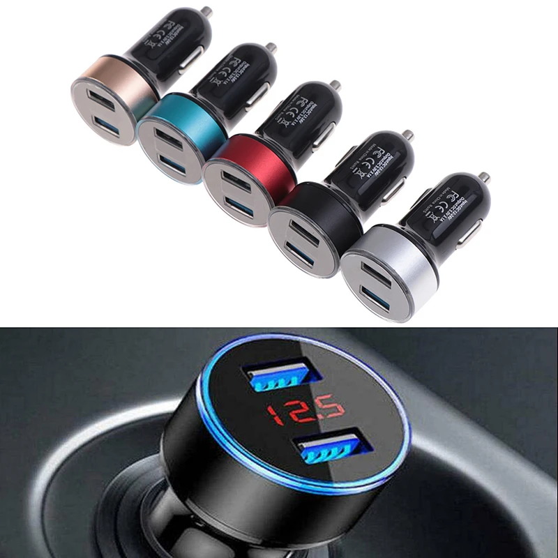 

LED Voltmeter Lcd 3.1a Dual Ports Usb Car Charger Lighter Digital 12v-24v