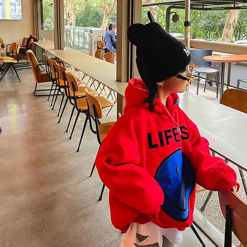 

Детская одежда, зимняя одежда для девочек, свободный свитер, новинка 2021, зимняя одежда, утепленная флисовая толстовка в западном стиле