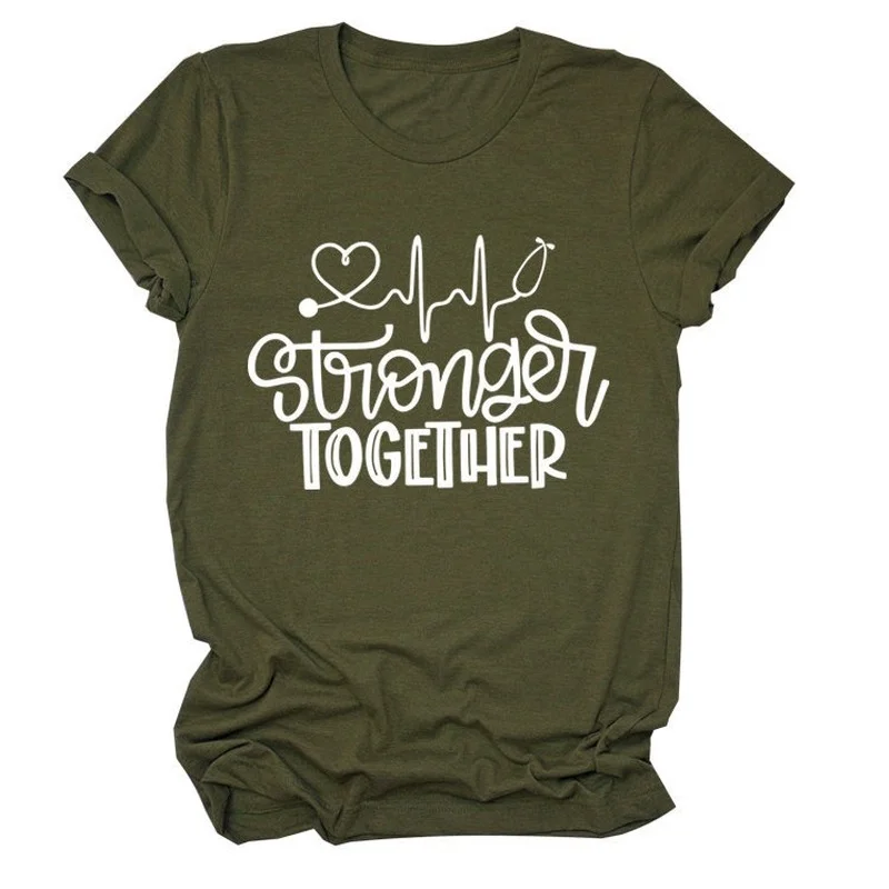 

Heart Stronger Together Print Women T Shirt Short Sleeve O Neck Loose Women Tshirt Ladies Tee Shirt Tops Clothes Camisetas Mujer