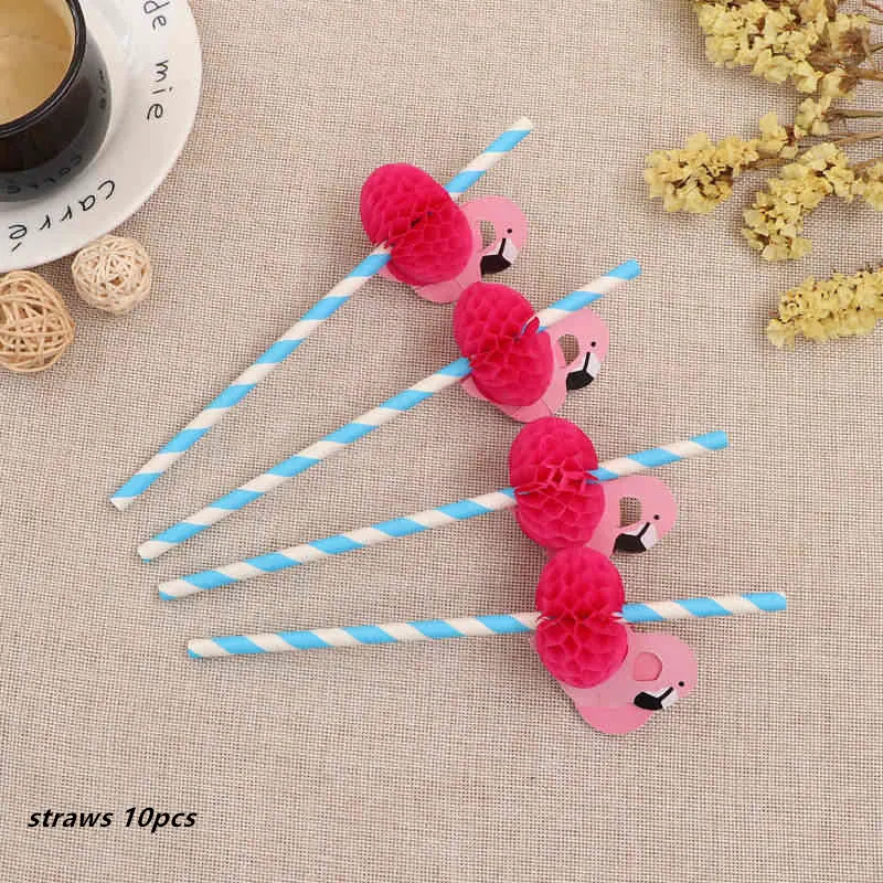 straw 10pcs Гавайская летняя одноразовая посуда для дня рождения Фламинго Пальмовые Листья бумажная салфетка под тарелку кружку тропические Свадебные вечерние мероприятия - Цвет: straw 10pcs