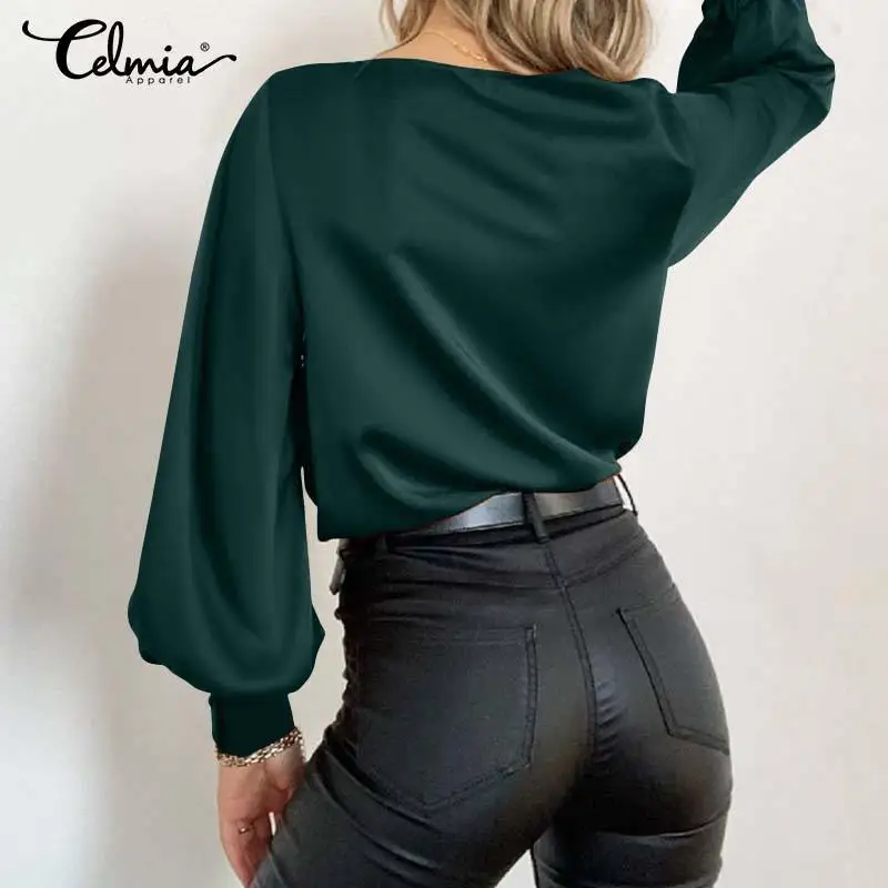 Элегантная атласная блузка Celmia осень 2023 женские длинные рубашки с