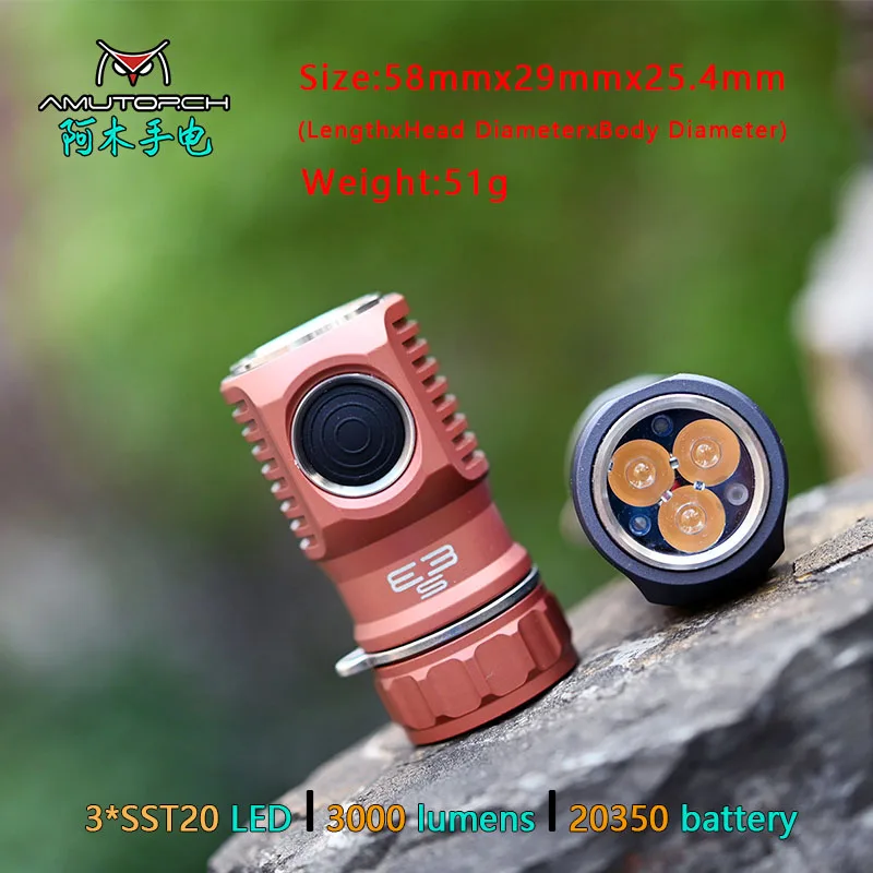 Amutorch E3S 3xSST20 LED 3000LM яркий 20350 EDC фонарик с высокой мощностью мини сверхпрочный и