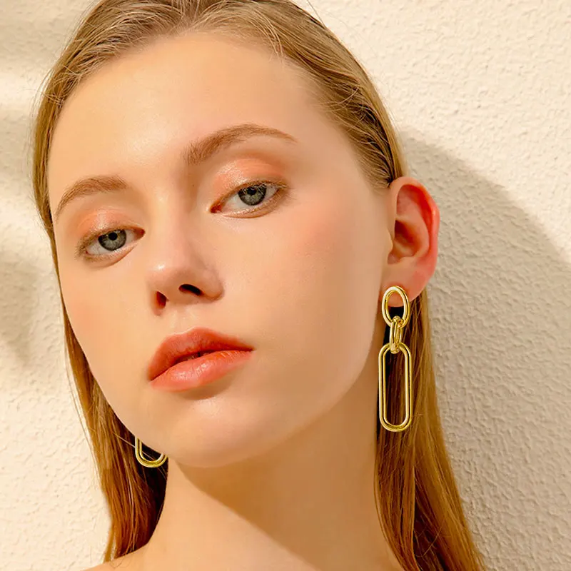 

ZWC Korea Retro Metal Chain Drop Earring For Woman Retro Cuba Punk Hip Pop Dangle Earrings Vintage New 2021 Fashion Jewelry Gift