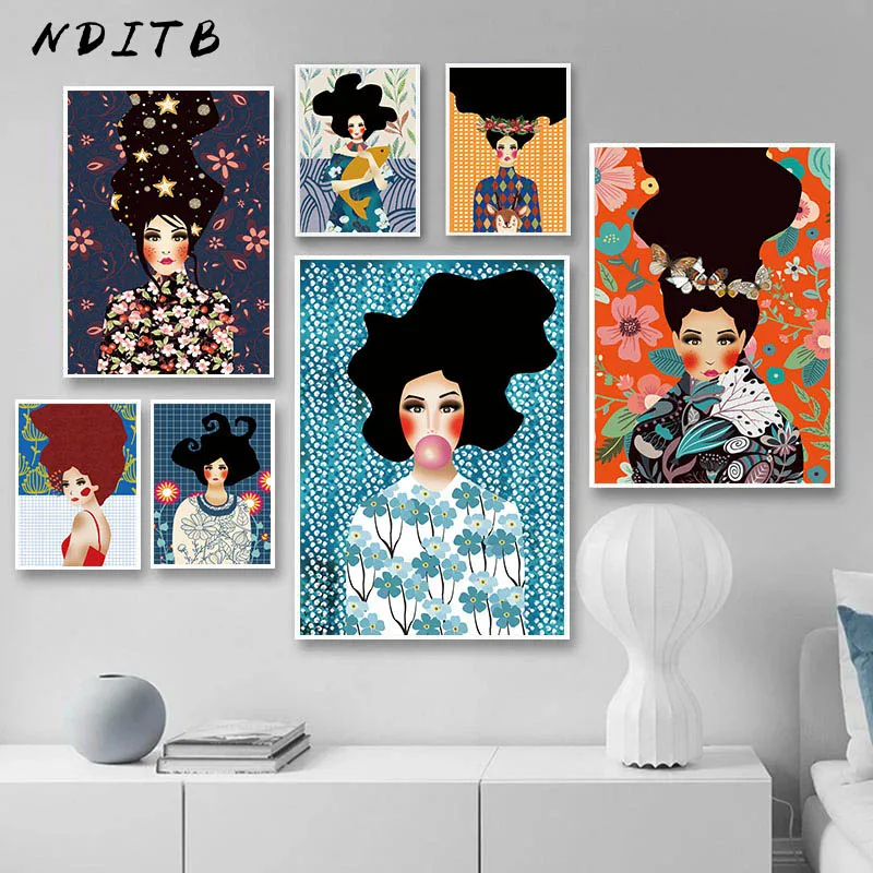 Модная Картина на холсте с изображением девушки из пузырей Постер в