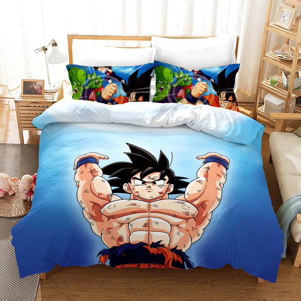 Комплект постельного белья с 3D рисунком, с принтом Dragon Ball, детская кровать для взрослых, набор пододеяльников, набор пододеяльников, двуспальный размер, наволочки, одеяло, постельное белье