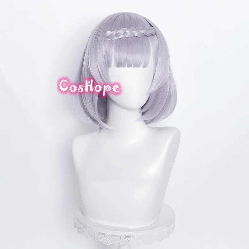 Парик для косплея Genshin Impact Noelle 35 см плетеный короткий серебристо фиолетовый