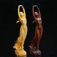 23cm wood chinese style beauty female statue sculpture art handmade boxwood carving fairy miniature decoration crafts