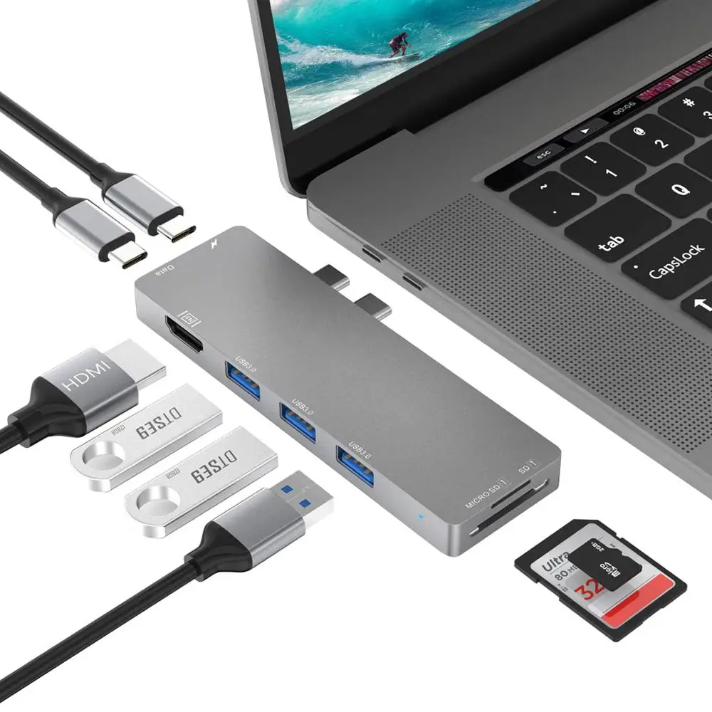 USB C концентратор type-C концентратор мульти порт с Thunderbolt 3 док-станция 4K HDMI 3 USB3.0 USB C SD TF предназначен для MacBook Pro