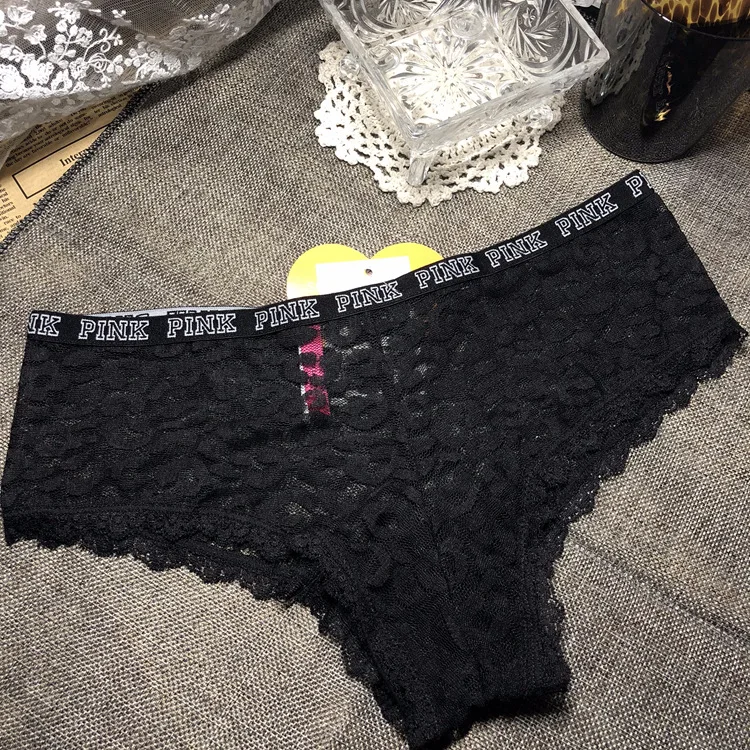 

PINK Letter Black White Purple Plain Transparent Leopard Lace Sexy Women's Low Waist Briefs