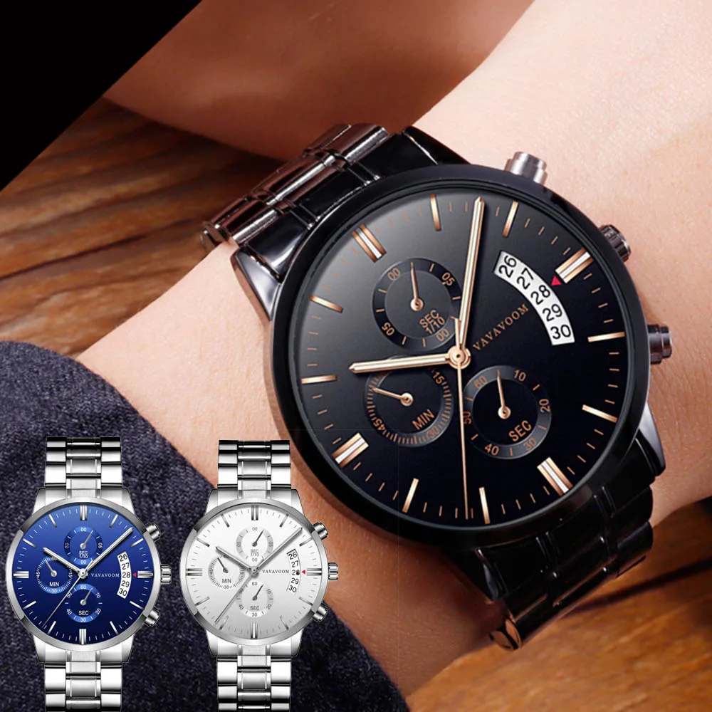 2021 Luxury Men's Watch Stainless Steel Quartz Chronograph Watch Fashion Business Casual Wristwatch Quartz Watch gift for Men
