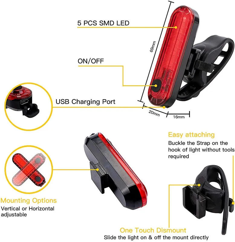 

RAPIDLY 15000 Lumens T6 LED Bicycle Light Waterproof USB Rechargeable Front LED Bike Lights with Rear Light Rear Bicycle Light