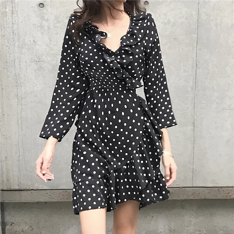 Женское платье весна 2020 новая Корейская версия кружевная рубашка с V-образным