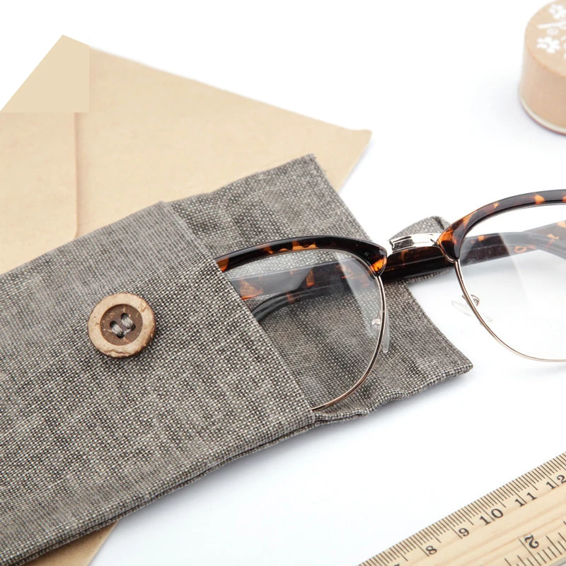 Пенал классический серый льняной ткани Кнопка хранения ручная сумка ручка