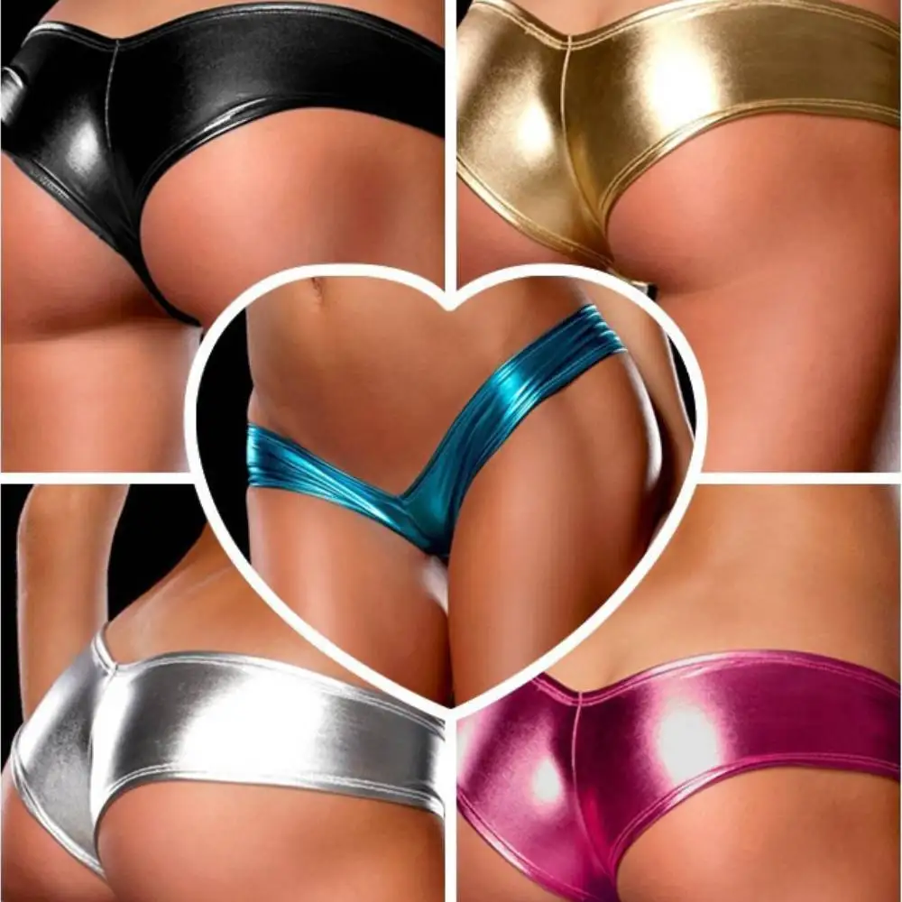 

Low-Rise Women Underwear Flashing Sexy Lingerie Panties Opaque Patent Leather Imitation Leather Pants Shining G-String Panties