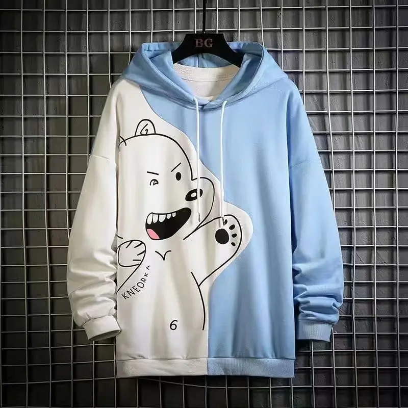 

New Men's Hoodies Fashion Kpop Style Streetwear Printed Cartoon Hooded Sweatshirts Men Casual Harajuku Long sleeve Hoodies Mens