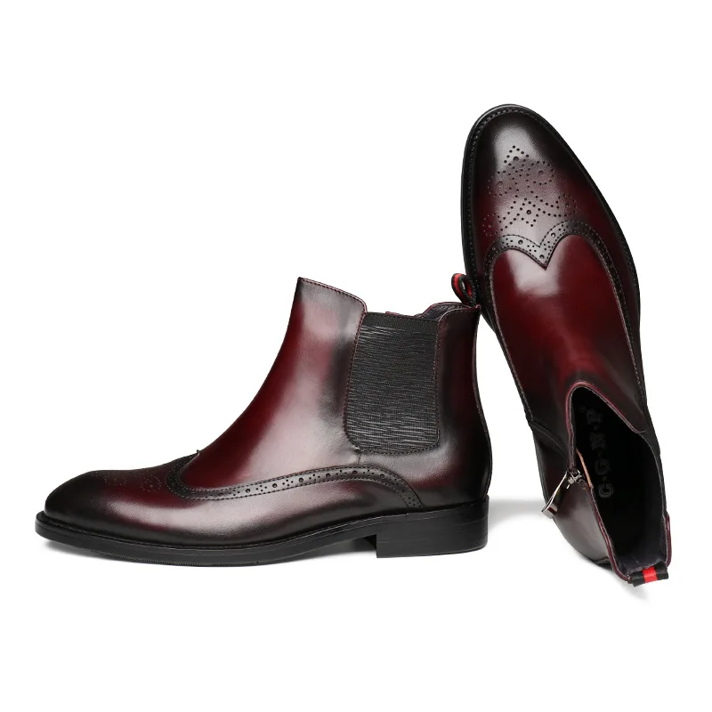 

Chelsea Boots Women Brogue Boot BeauToday Brand Genuine Leather Wingtip Quality Calfskin Ankle Shoes Handmade Plus Size