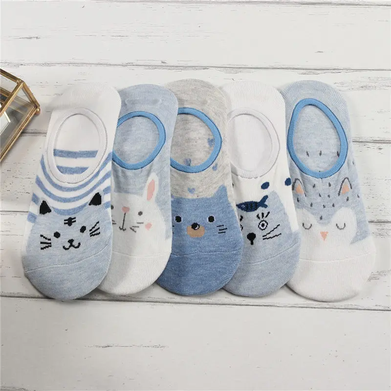 27 Style 10 Piece=5 Pairs/Lot Cute Harajuku Animal Women Socks Set Funny Spring Cat Dog Rabbit Panda Low Cut Short Sock Happy images - 6