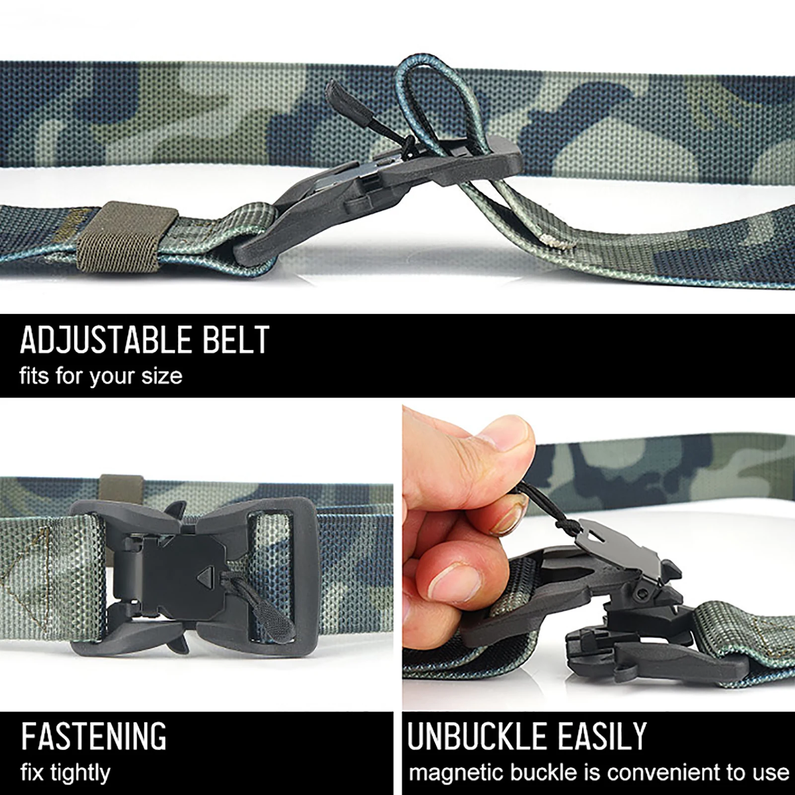 

Outdoor Camouflage Nylon Belt Adjustable Quick-Release Magnetic Buckle Wear-Proof Woven Webbing Men Casual Pants Straps